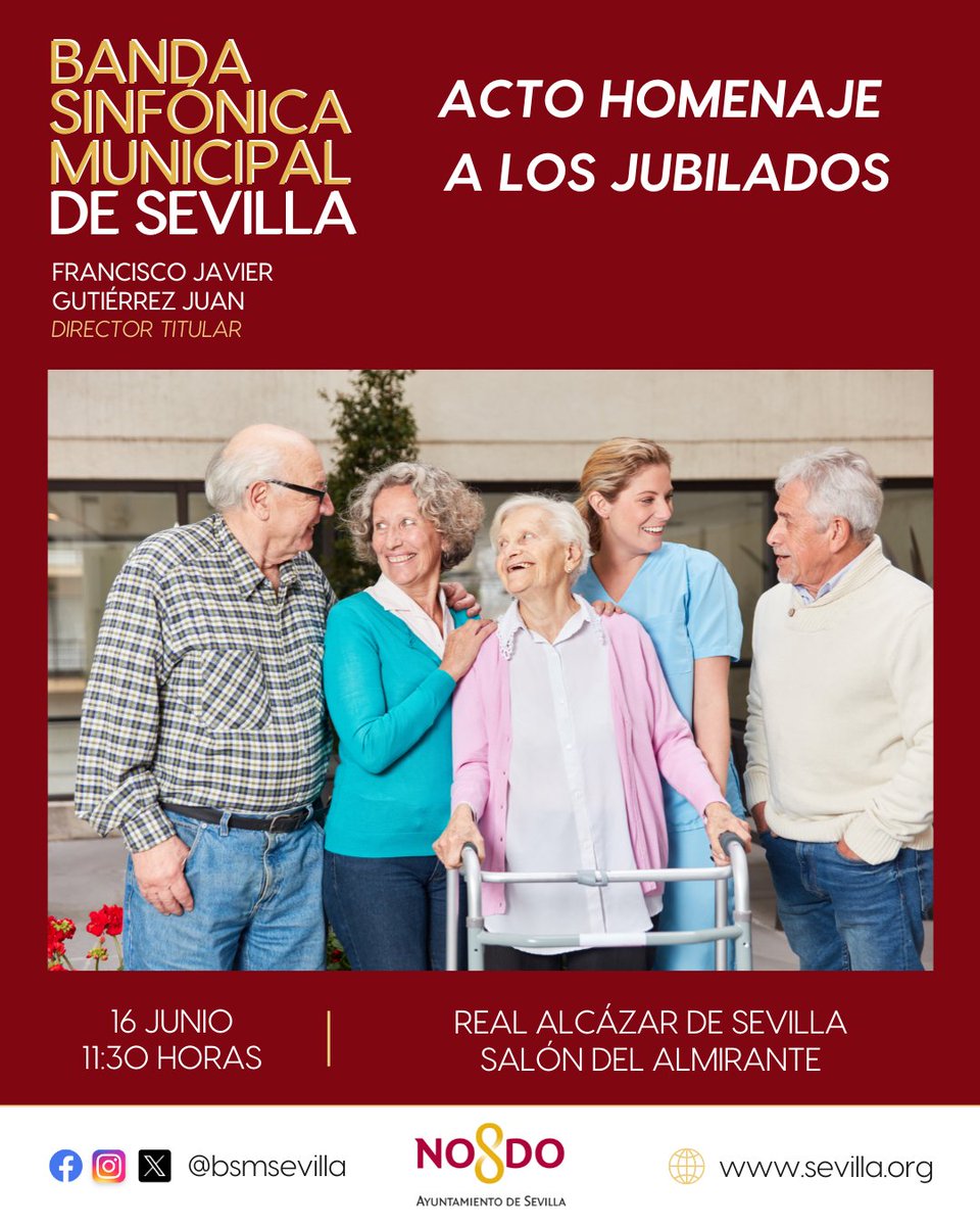 Banda Sinfónica Municipal de Sevilla (@bsmsevilla) on Twitter photo 📯 Esta mañana, la <a href="/BSMSevilla/">Banda Sinfónica Municipal de Sevilla</a> participa en el 𝗔𝗰𝘁𝗼 𝗛𝗼𝗺𝗲𝗻𝗮𝗷𝗲 𝗮 𝗹𝗼𝘀 𝗝𝘂𝗯𝗶𝗹𝗮𝗱𝗼𝘀 organizado por el <a href="/Ayto_Sevilla/">Ayuntamiento de Sevilla</a> en el <a href="/SevillaAlcazar/">Alcázar de Sevilla</a> .
Un merecido reconocimiento a toda una vida de servicio. 👏 #Sevilla #Reconocimiento #BandaMunicipal 📯 Esta mañana, la <a href="/BSMSevilla/">Banda Sinfónica Municipal de Sevilla</a> participa en el 𝗔𝗰𝘁𝗼 𝗛𝗼𝗺𝗲𝗻𝗮𝗷𝗲 𝗮 𝗹𝗼𝘀 𝗝𝘂𝗯𝗶𝗹𝗮𝗱𝗼𝘀 organizado por el <a href="/Ayto_Sevilla/">Ayuntamiento de Sevilla</a> en el <a href="/SevillaAlcazar/">Alcázar de Sevilla</a> .
Un merecido reconocimiento a toda una vida de servicio. 👏 #Sevilla #Reconocimiento #BandaMunicipal