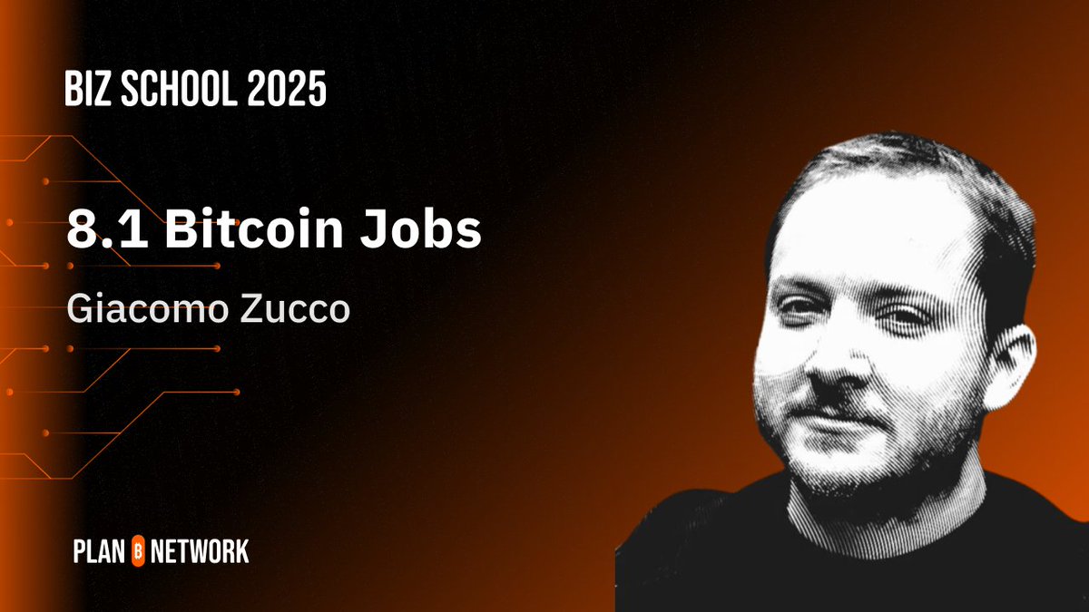 Plan ₿ Network (@planb_network) on Twitter photo 🎓 Today at Plan ₿ Biz School!
<a href="/giacomozucco/">Giacomo FPECW Zucco⚡️🌋🧀</a> steps in solo for a high-level session on Bitcoin Jobs 💼⚡
What roles are in demand? Where are the real opportunities? And how can you build a career in Bitcoin?
⏰ Starts at 11:00 (CEST) — one hour later than usual!
🧡 Final 🎓 Today at Plan ₿ Biz School!
<a href="/giacomozucco/">Giacomo FPECW Zucco⚡️🌋🧀</a> steps in solo for a high-level session on Bitcoin Jobs 💼⚡
What roles are in demand? Where are the real opportunities? And how can you build a career in Bitcoin?
⏰ Starts at 11:00 (CEST) — one hour later than usual!
🧡 Final