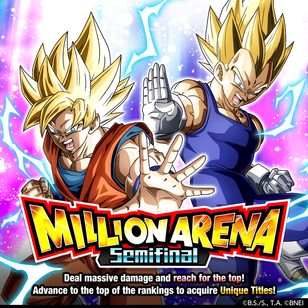 Million Arena (Semifinal)!
The semifinal of the survival battle for massive damage kicks off!

[For more details, please kindly check out the in-game announcement.]
#dokkanbattle #dokkanbattleglobal #dokkan
#dragonball #dragonballz #dbz #dragonballsuper #dbs