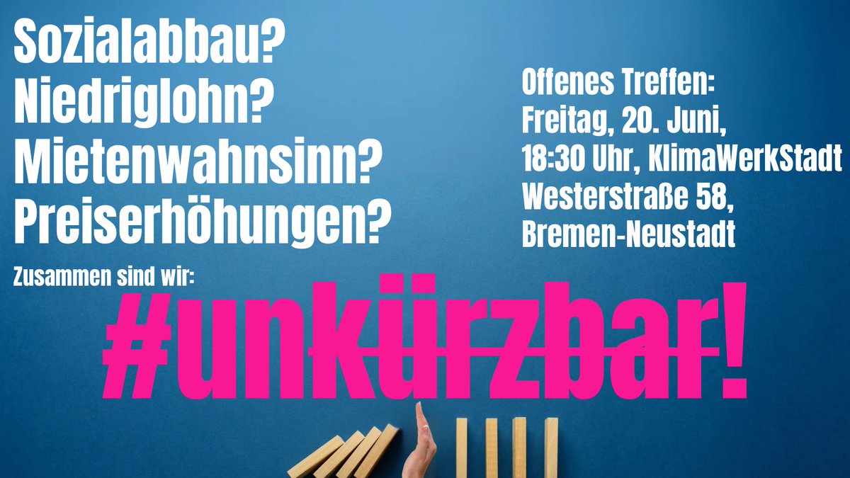 #Sozialabbau, niedrige Löhne, steigende Mieten, #Studiengebühren  und #Preiserhöhungen – schon jetzt ist der Alltag für die Mehrheit der Bremer*innen alles andere als leicht. Fast ein Drittel von uns gilt offiziell als arm. (1/7)