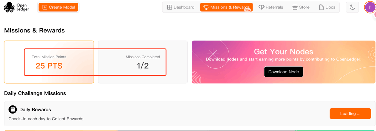 项目目前还属于测试网早期，有3种方式，可以获得潜在的未来官方代币  $OPEN 的机会。我将会分别讲解这三种方法，可以参与起来。

1️⃣完成每日官方任务活动，获得PTS积分
> 访问网站 testnet.openledger.xyz/?referral_code…
> 使用 Google 注册
> 贡献提示词、网页数据等，参与任务挖矿