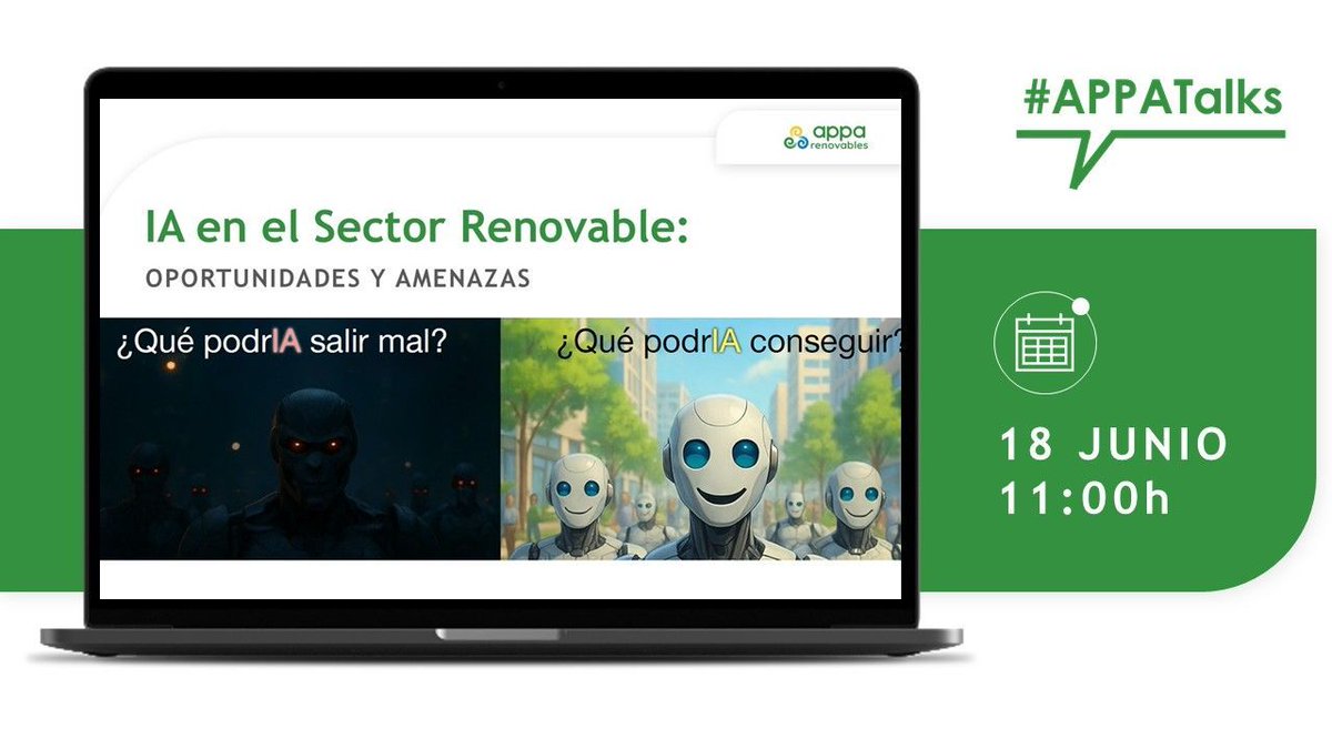 💬 #APPATalks | La Inteligencia Artificial está transformando el sector energético… y este miércoles hablaremos sobre cómo hacerlo bien con Manuel Crespo Marcos, profesional con una doble experiencia en #renovables e #IA 🤖⚡

🗓️ 18 de junio | 11:00h
¡Aún estás a tiempo de