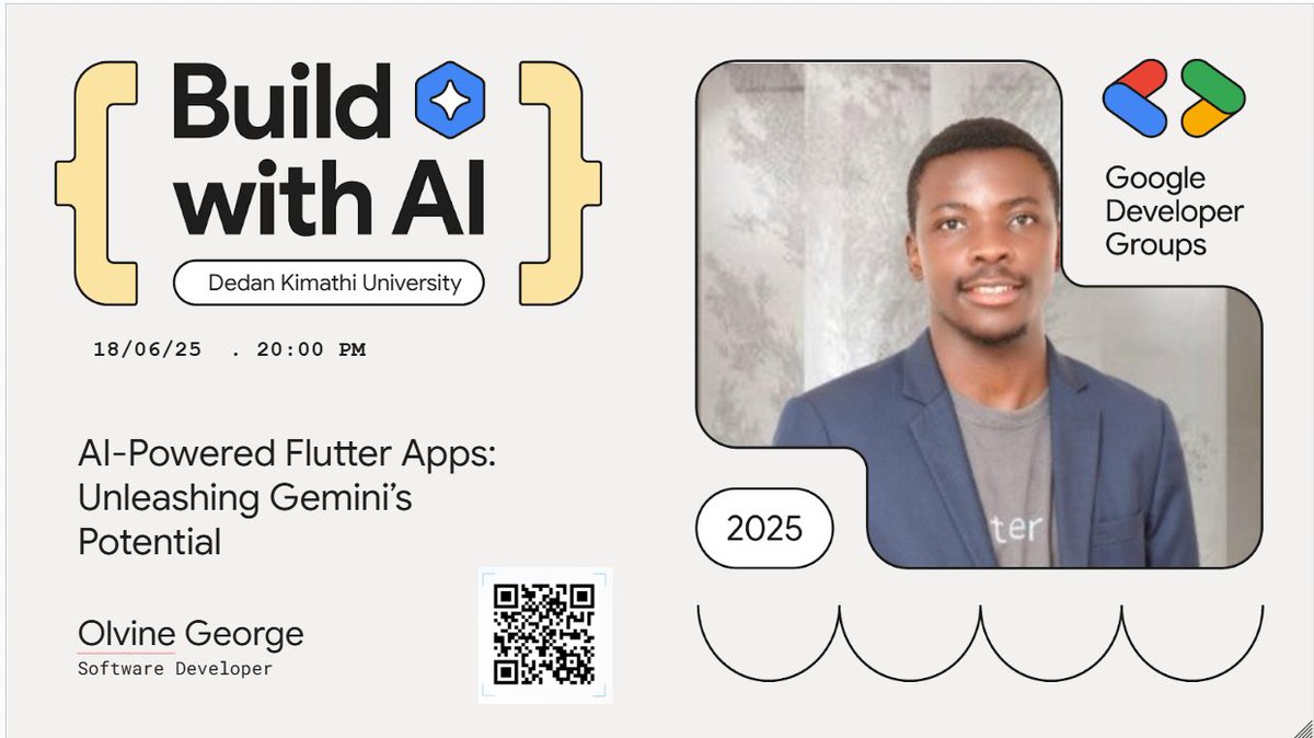 GDG on Campus DeKUT #IOExtended (@gdsc_dekut) on Twitter photo π Speaker Spotlight: <a href="/GeorgeOlivine/">Olvine George π°πͺ( DartFlutterGuy π )</a> π
Come hear from Olvine a Software Engineer, Flutter evangelist, AI enthusiast, and a proud GDSC MMUST alumni!
π
Date: 18/06/25
β° Time: 20:00 PM
π RSVP: gdg.community.dev/e/mj2naa/
#BuildWithAI #Flutter #GeminiAPI #AI #GDGDeKUT π Speaker Spotlight: <a href="/GeorgeOlivine/">Olvine George π°πͺ( DartFlutterGuy π )</a> π
Come hear from Olvine a Software Engineer, Flutter evangelist, AI enthusiast, and a proud GDSC MMUST alumni!
π
Date: 18/06/25
β° Time: 20:00 PM
π RSVP: gdg.community.dev/e/mj2naa/
#BuildWithAI #Flutter #GeminiAPI #AI #GDGDeKUT