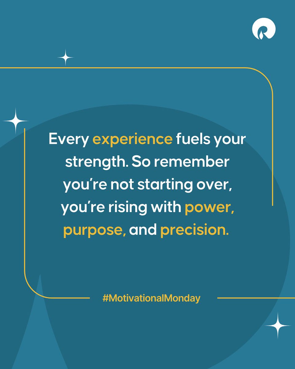 Each step you take adds depth to your journey.
 
And a powerful journey is built on accumulated experience and steady growth. What once felt like a detour will become a foundation. So, keep building forward.
 
#MotivationalMonday #RIL #Reliance #RILWayofLife #RiseWithReliance