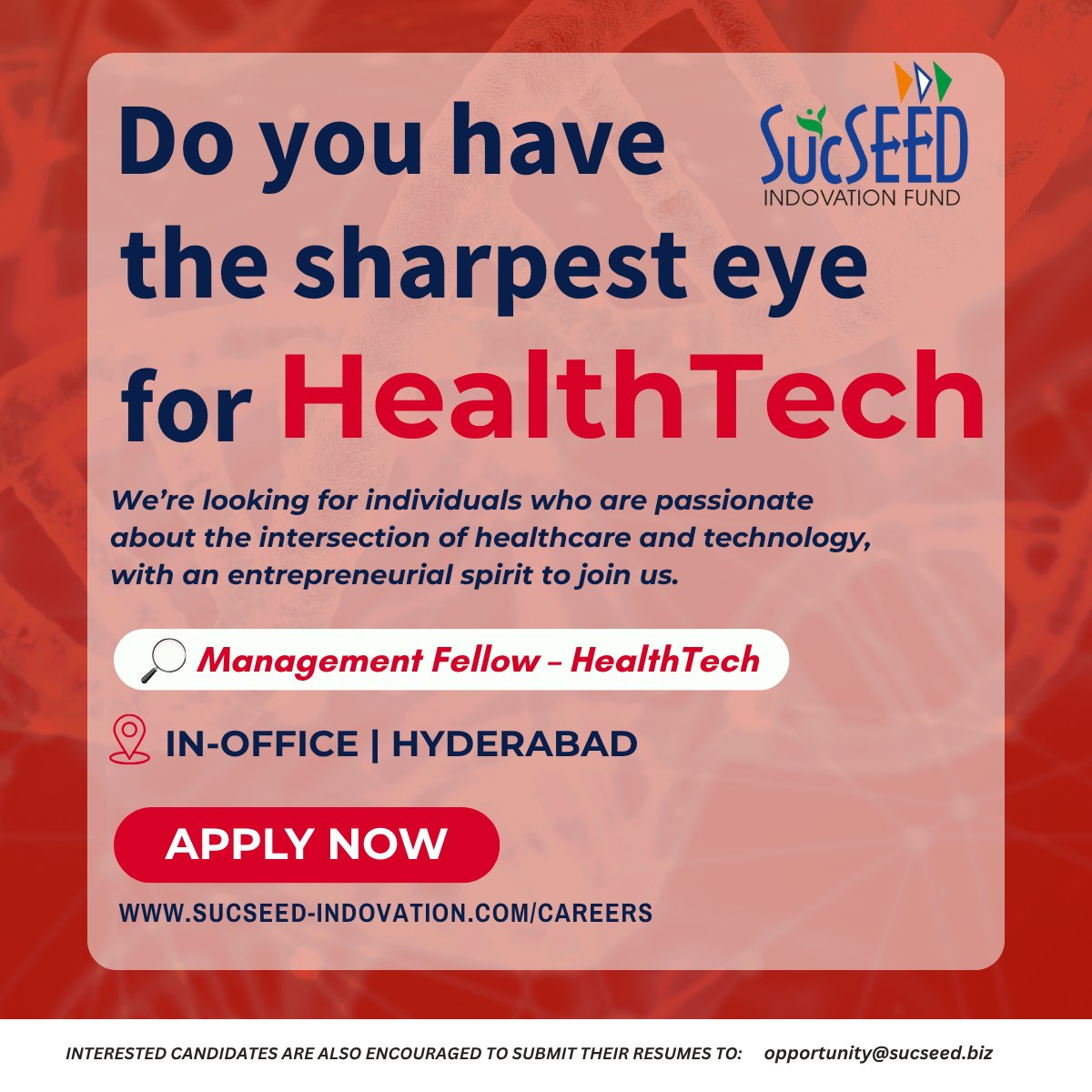 SucSEED Ventures (@sucseed_in) on Twitter photo Looking to break into venture capital? If we have your attention, read further !!
Are you an expert in all things HealthTech? Got a passion for enabling the tech-revolution in healthcare?
๐ช๐โ๐ฅ๐ ๐๐๐ฅ๐๐ก๐ : ๐๐ฒ๐ฎ๐น๐๐ต๐ง๐ฒ๐ฐ๐ต ๐๐ฒ๐น๐น๐ผ๐ (๐๐ป-๐ข๐ณ๐ณ๐ถ๐ฐ๐ฒ, Looking to break into venture capital? If we have your attention, read further !!
Are you an expert in all things HealthTech? Got a passion for enabling the tech-revolution in healthcare?
๐ช๐โ๐ฅ๐ ๐๐๐ฅ๐๐ก๐ : ๐๐ฒ๐ฎ๐น๐๐ต๐ง๐ฒ๐ฐ๐ต ๐๐ฒ๐น๐น๐ผ๐ (๐๐ป-๐ข๐ณ๐ณ๐ถ๐ฐ๐ฒ,