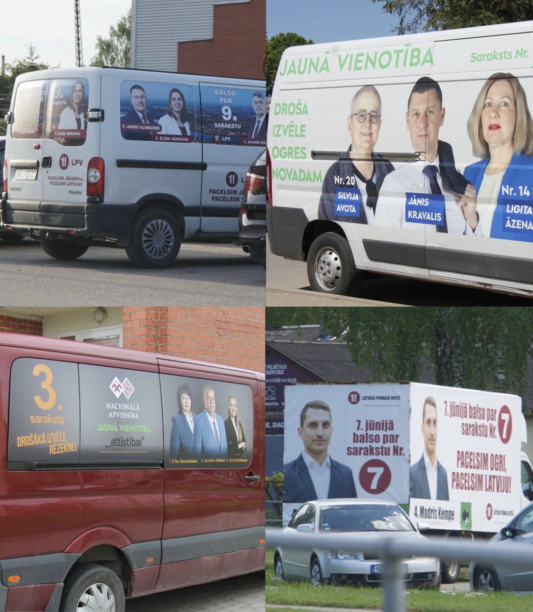 Viens no lētākajiem aģitācijas veidiem? Lielveikala stāvvietā vai citā labi redzamā vietā stāvēšanai novietots kampaņas busiņš. #vēlēšanas2025
