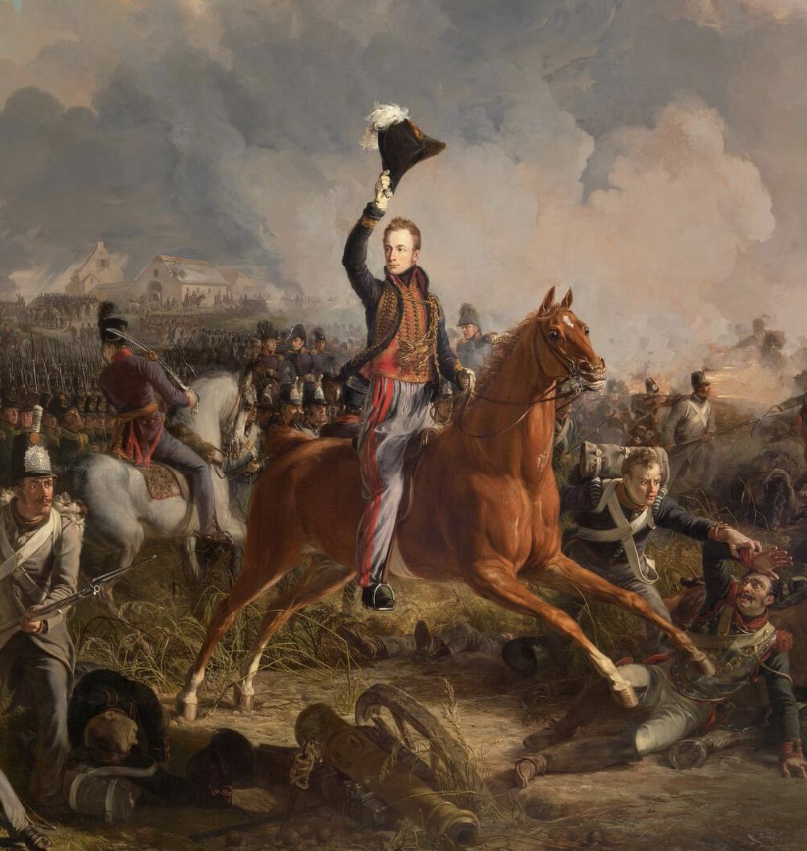 Quatre-Bras, 16 juni 1815. Bij dit gehucht wilde het Franse leger van Napoleon een doorbraak forceren, maar stuitte zij op hevig verzet. Deze gevechten waarbij 8.000 doden vielen en (de latere koning) Willem II een moedige rol speelde, vormden de opmaat naar de Slag bij Waterloo.