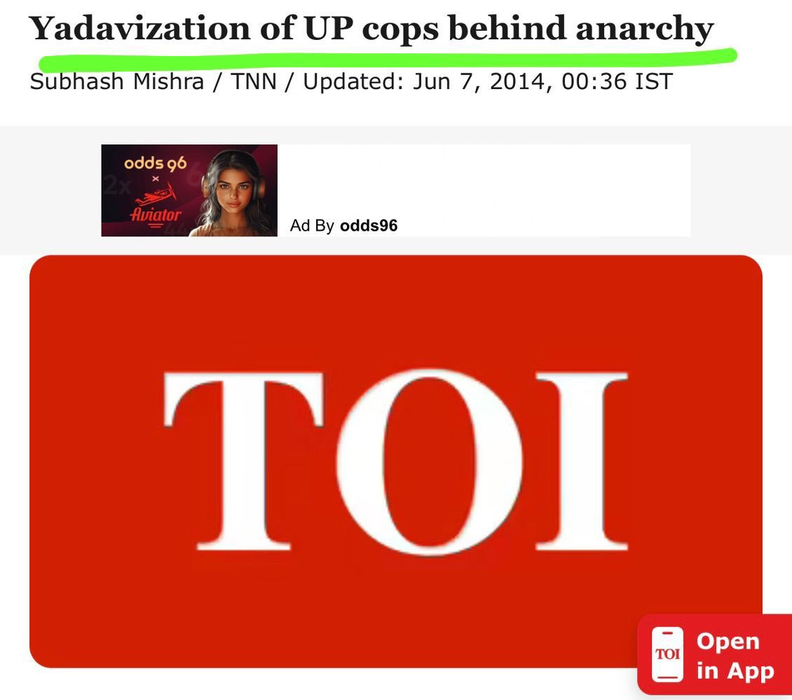 Shantanu Gupta (@shantanug_) on Twitter photo “Yadavization of UP cops behind Anarchy” those days during <a href="/yadavakhilesh/">Akhilesh Yadav</a>’s times.
Do read every word of this 2014 TOI piece to understand, how Akhilesh Yadav & <a href="/samajwadiparty/">Samajwadi Party</a> corrupted UP Police.
Then you will realize what massive efforts it must have taken for “Yadavization of UP cops behind Anarchy” those days during <a href="/yadavakhilesh/">Akhilesh Yadav</a>’s times.
Do read every word of this 2014 TOI piece to understand, how Akhilesh Yadav & <a href="/samajwadiparty/">Samajwadi Party</a> corrupted UP Police.
Then you will realize what massive efforts it must have taken for