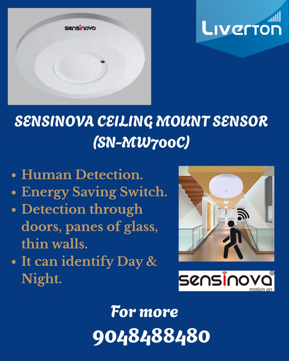 LIVERTONAUTOMA1's tweet image. A ceiling mount sensor is a device installed on the ceiling of a room or area to detect motion, presence, temperature, light levels, or other environmental factors. 
For more: livertonautomation.com
Get in touch: 9048488480
#CeilingMountSensor #MotionSensor   #livertonautomation