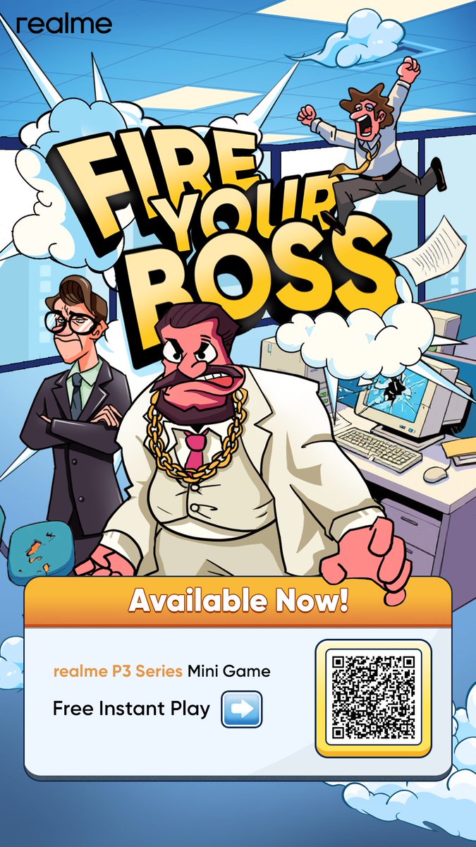 " Quick task, only 87 slides..." We got you. Play FIRE YOUR BOSS mini game— powered by the all-new realme P3 Series. 💼 Become the All-Round Performer your boss thinks they are. Free Instant Play ➡️: event.realme.com/gl/realme-P3Se…
#realmeP3Series
#FireYourBossMiniGame
#AllRoundPerformer