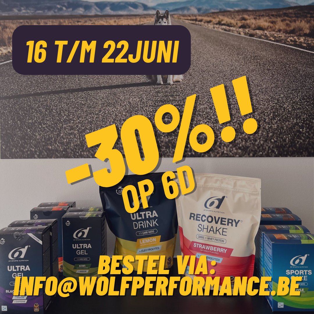 Sla je zomervoorraad in met 30% korting! 
Alle 6d sports nutrition producten zijn afgeprijsd bij Wolf Performance van 16 t/m 22 juni.
Zorg dat je klaar bent voor een fitte zomer! 💪

📩Bestellen? mail naar info@wolfperformance.be en wij zetten het in Leuven voor jou klaar.