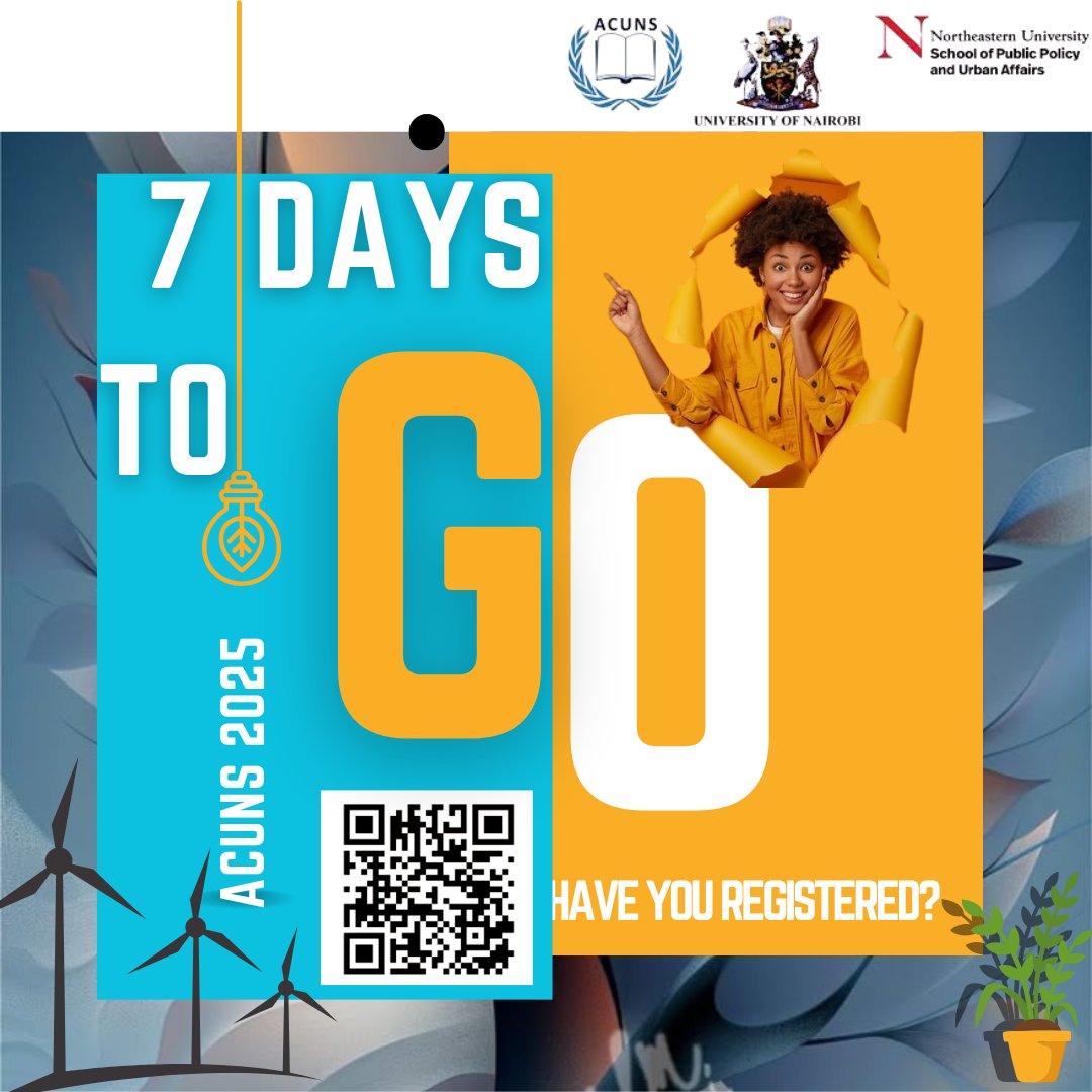 Africa Climate Change Communicators (@africaclimcomms) on Twitter photo 📣 7 Days to #2025ACUNS‼️
One week to go until we join global changemakers, researchers, and policy voices at the #ACUNS Annual Meeting! 🌍
<a href="/uonbi/">University of Nairobi</a> <a href="/UN/">United Nations</a> <a href="/UNEP/">UN Environment Programme</a> <a href="/UNHABITAT/">UN-Habitat</a> <a href="/UNUniversity/">UN University</a> <a href="/UNITAR/">UNITAR</a> <a href="/PMOsano/">Philip Osano</a> <a href="/mivanova/">Maria Ivanova</a> <a href="/MuiaAlphonce/">Alphonce muia</a> <a href="/NUPublicEvalLab/">Northeastern University Public Evaluation Lab</a> 📣 7 Days to #2025ACUNS‼️
One week to go until we join global changemakers, researchers, and policy voices at the #ACUNS Annual Meeting! 🌍
<a href="/uonbi/">University of Nairobi</a> <a href="/UN/">United Nations</a> <a href="/UNEP/">UN Environment Programme</a> <a href="/UNHABITAT/">UN-Habitat</a> <a href="/UNUniversity/">UN University</a> <a href="/UNITAR/">UNITAR</a> <a href="/PMOsano/">Philip Osano</a> <a href="/mivanova/">Maria Ivanova</a> <a href="/MuiaAlphonce/">Alphonce muia</a> <a href="/NUPublicEvalLab/">Northeastern University Public Evaluation Lab</a>
