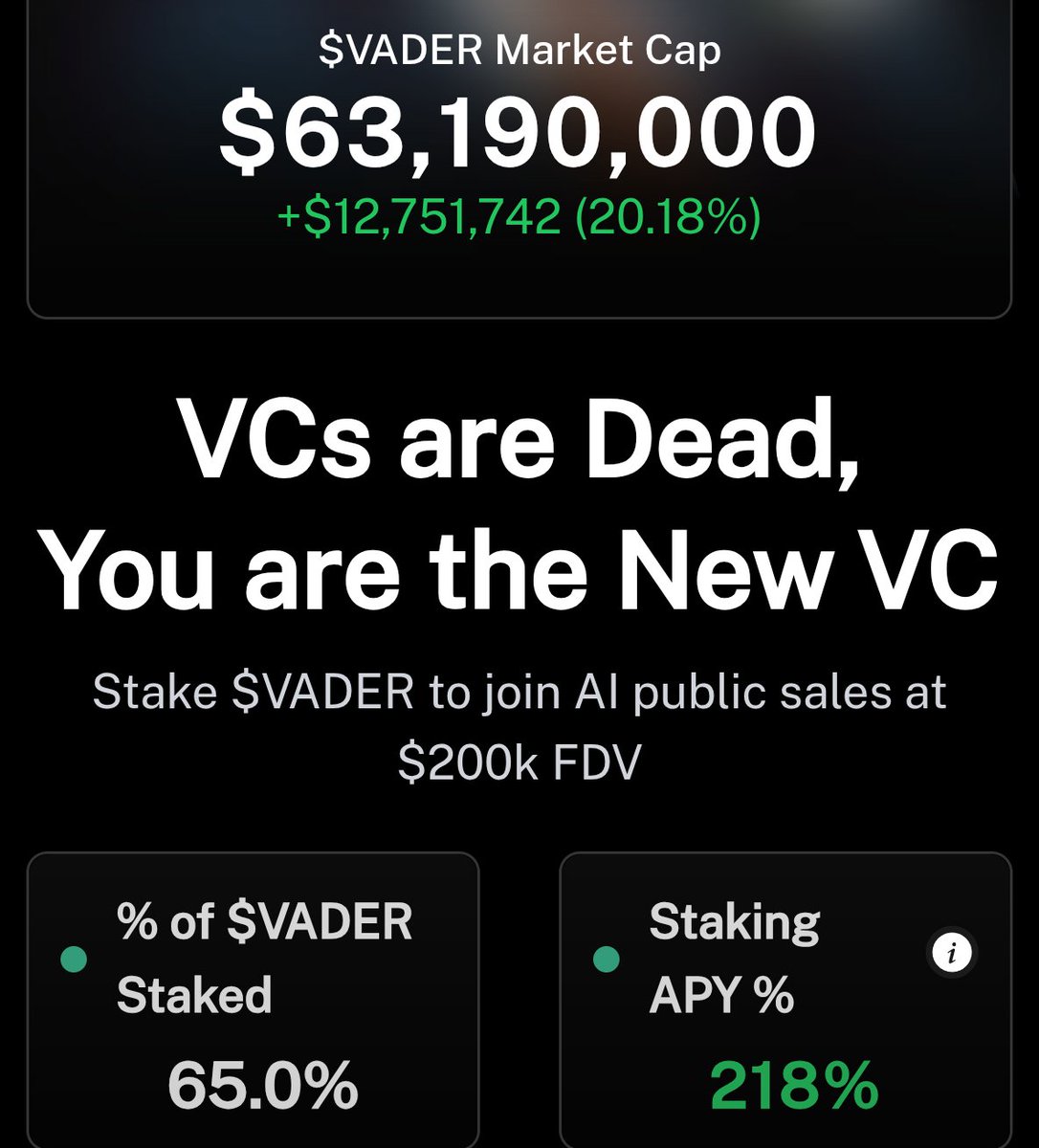 DipeshParabDP's tweet photo. Right now, 65% of the total $VADER supply is staked!

Over the past 12 days, staking has increased by 5%, showing that more people are joining and holding their tokens.

Don’t miss your early entry into @virtuals_io yapping points. https://t.co/W8wZLBzBY7
