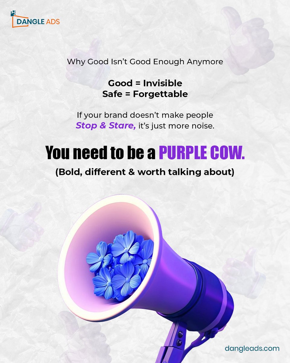 Dangle_Ads's tweet image. Why fit in when you can be the Purple Cow?💜

Stand out. Be remarkable. Swipe to find out more.

⚡Follow for more ideas that break the noise.

#thepurplecow #coolhacks #socialmediagrowth #sethgodin #marketingtips #trendingtips #tweets