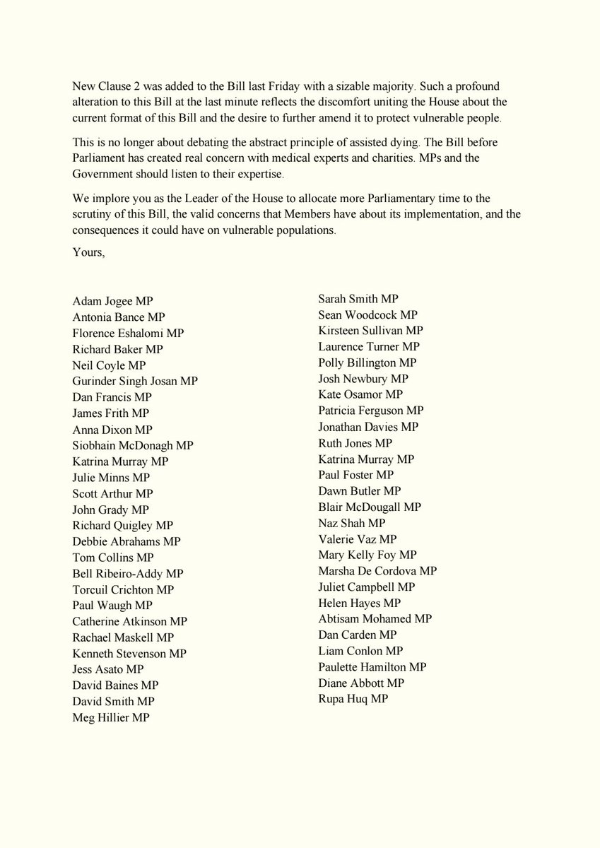 It is essential that the Assisted Dying Bill is properly scrutinised and the proposed amendments thoroughly debated.  
If the Bill does not work properly, it will lead to distressing legal disputes when people are at their most vulnerable.
The Bill needs more time.