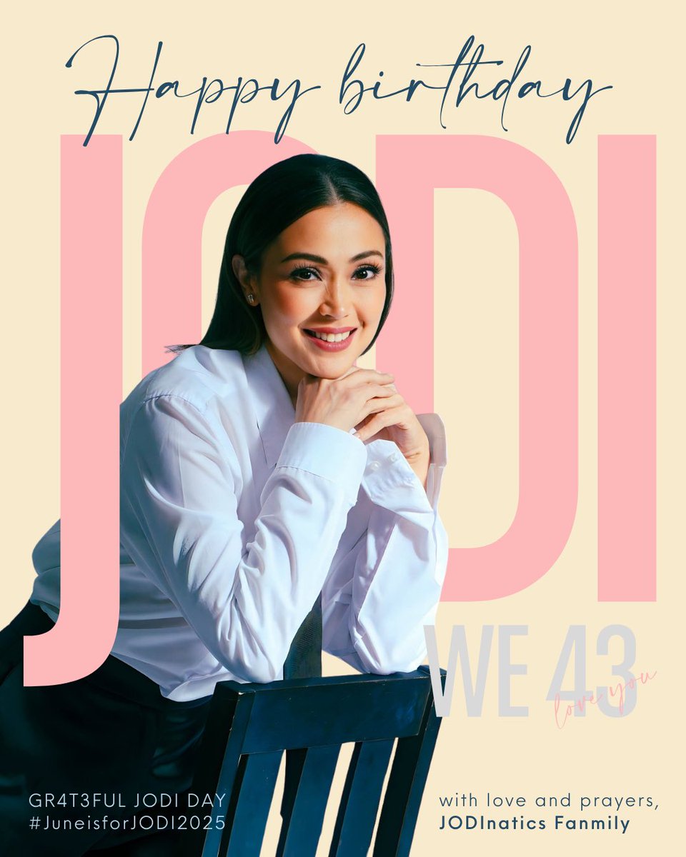 Happy birthday, Jodi! 🎉🤍

We thank God for gracing our lives with yours! Today we’re sending you lots of warm hugs, love, and prayers that may God continue to strengthen you, keep you and your family safe!

We love you, <a href="/JodiStaMaria/">Jodi Sta.Maria</a> 🤍

GR4T3FUL JODI DAY
#JuneisforJODI2025