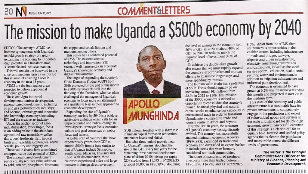 Ministry of Finance (@mofpedu) on Twitter photo Tenfold growth strategy is our blueprint for rapidly expanding Uganda's economy.
<a href="/newvisionwire/">The New Vision</a>
#KnowYourBudget25
#DoingMore Tenfold growth strategy is our blueprint for rapidly expanding Uganda's economy.
<a href="/newvisionwire/">The New Vision</a>
#KnowYourBudget25
#DoingMore