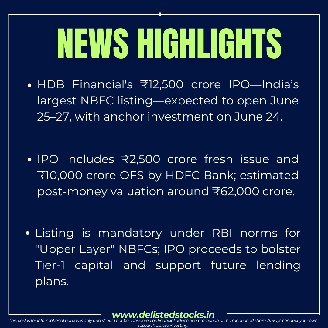 delisted_stocks's tweet image. #HDBIPO #HDBFinancialServices #HDFCGroup #IPOAlert #NBFCNews #StockMarketIndia #BiggestNBFCIPO #FinanceNews #MarketWatch #IPOWatch #IndianMarkets #UpcomingIPO #InvestSmart