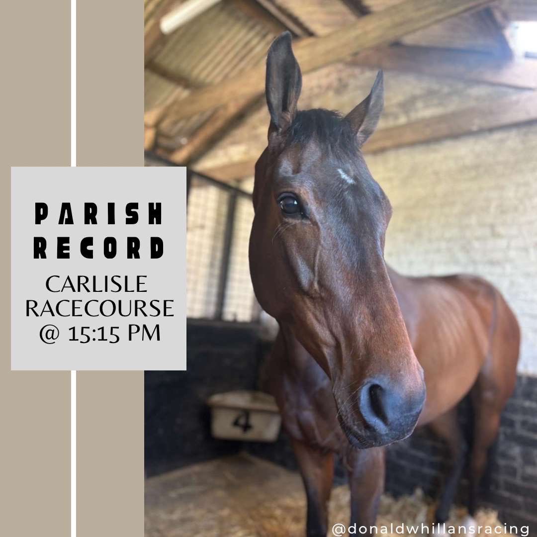 🏁Race Day🏁

We are off to <a href="/CarlisleRaces/">Carlisle Racecourse</a> today!🐴

⏰ 15:15
🐎 PARISH RECORD
⚡️ <a href="/tomeaveswigan/">Tom eaves</a> the saddle 
🔑 for <a href="/HWhillans/">Helen Whillans</a> 

🤞🏼Good Luck Team🤞🏼