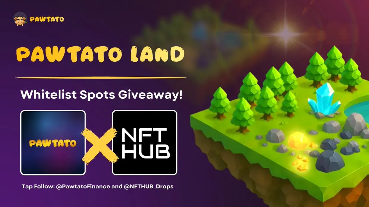 NFTHUB (@nfthub_drops) on Twitter photo NFTHUB x <a href="/PawtatoFinance/">Pawtato Finance | Sui</a>
We’re giving out 30 Whitelist spots for upcoming #Pawtato Lands Mint 🥔
To enter you must:
1️⃣ Follow <a href="/PawtatoFinance/">Pawtato Finance | Sui</a> & <a href="/NFTHUB_Drops/">NFTHUB</a>
2️⃣ ❤️ & RT
3️⃣ Tag 3 friends
4️⃣ Drop your $SUI wallet below
⌛ Winners in 24h
#NFTCommunity #Sui #NFTGiveaway NFTHUB x <a href="/PawtatoFinance/">Pawtato Finance | Sui</a>
We’re giving out 30 Whitelist spots for upcoming #Pawtato Lands Mint 🥔
To enter you must:
1️⃣ Follow <a href="/PawtatoFinance/">Pawtato Finance | Sui</a> & <a href="/NFTHUB_Drops/">NFTHUB</a>
2️⃣ ❤️ & RT
3️⃣ Tag 3 friends
4️⃣ Drop your $SUI wallet below
⌛ Winners in 24h
#NFTCommunity #Sui #NFTGiveaway
