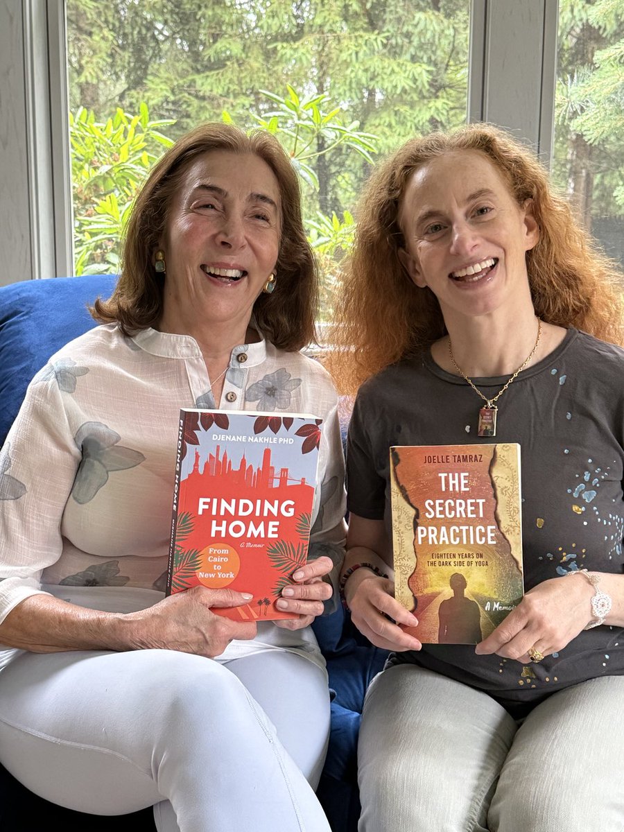 We’re mother, daughter memoirists! 
Our journeys echo each other, and both end in freedom—a joy to share this experience
Djenane published FINDING HOME: From Cairo to New York in December 2024
Joelle published THE SECRET PRACTICE: 18 Years on the Dark Side of Yoga in August 2023.