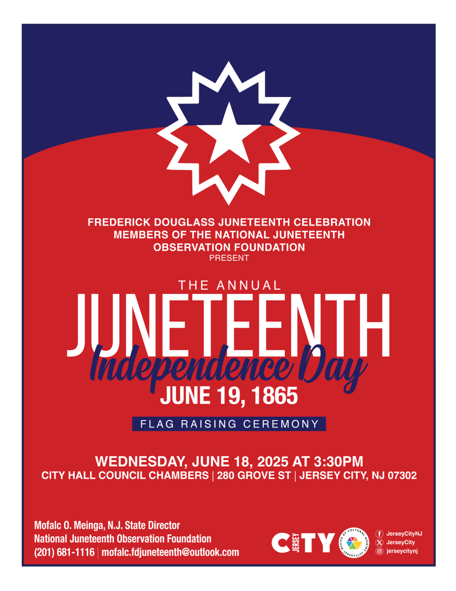 Join members of the Fredrick Douglass Juneteenth and members of the National Juneteenth Observation Foundation with a Juneteenth Flag raising ceremony, June 18, 2025 at 3:30pm.  See you there!