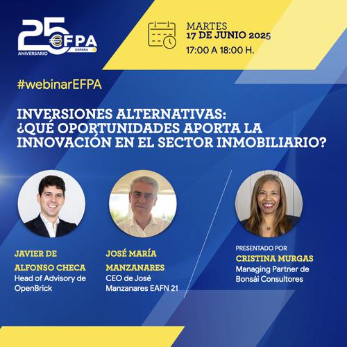 IEB (@ieb_spain) on Twitter photo 📌 Save the date
Inversiones Alternativas: ¿Qué oportunidades aporta la innovación en el sector inmobiliario? #webinar de <a href="/efpa_es/">EFPA España</a> con:
🎙 Jose Manzanares Allén, IEB
🎙 Javier De Alfonso Checa, <a href="/openbrick/">Openbrick</a>
🎙 <a href="/lamurgacom/">Cristina Murgas Aguilar</a>, Bonsai Consultores 📌 Save the date
Inversiones Alternativas: ¿Qué oportunidades aporta la innovación en el sector inmobiliario? #webinar de <a href="/efpa_es/">EFPA España</a> con:
🎙 Jose Manzanares Allén, IEB
🎙 Javier De Alfonso Checa, <a href="/openbrick/">Openbrick</a>
🎙 <a href="/lamurgacom/">Cristina Murgas Aguilar</a>, Bonsai Consultores