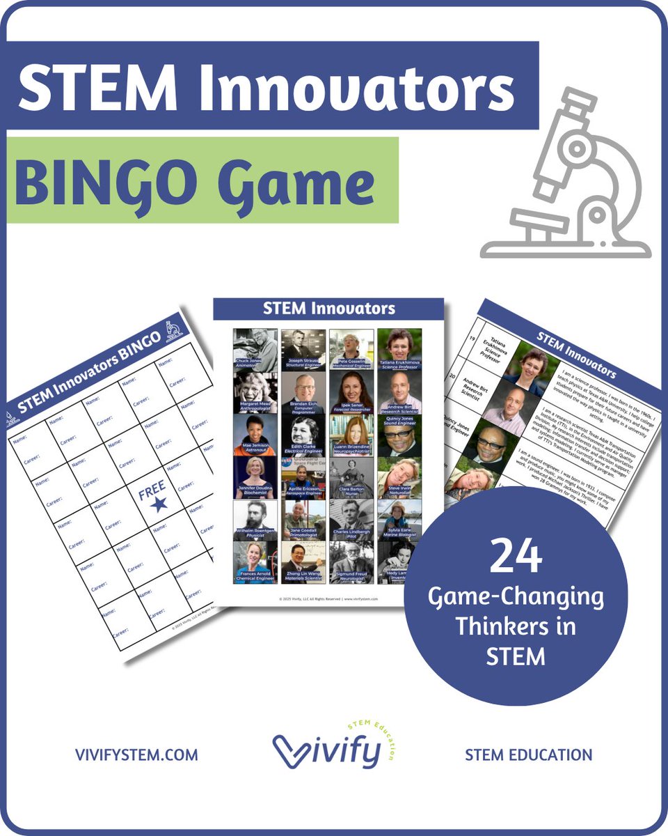 🚀 STEM Innovators BINGO: Play, Learn &amp; Be Inspired!
🤔 Discover 24 game-changing STEM thinkers - past pioneers &amp; modern trailblazers! Customizable BINGO, fun facts &amp; engaging bios make learning interactive &amp; fun.
🎯 Print, play &amp; spark STEM curiosity!