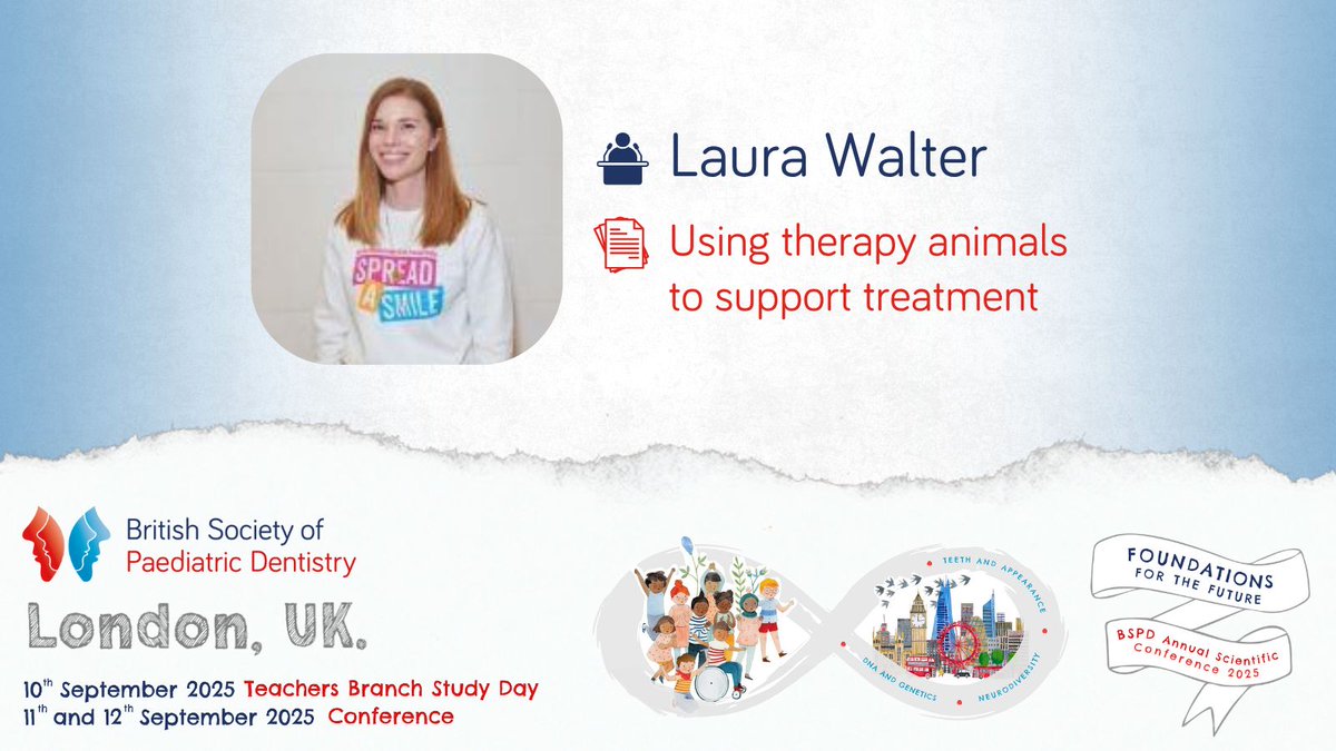 BSPDconf's tweet image. Highlight at #BSPD2025
🎙️ Laura Walter, Spreadasmile
📄 “Using therapy animals to support treatment”
Find out more ➡️ fitwise.eventsair.com/bspd-2025/
@bspduk @connectTrainees @bspdteachers #paediatricdentistry #dentist #paediatricdentist