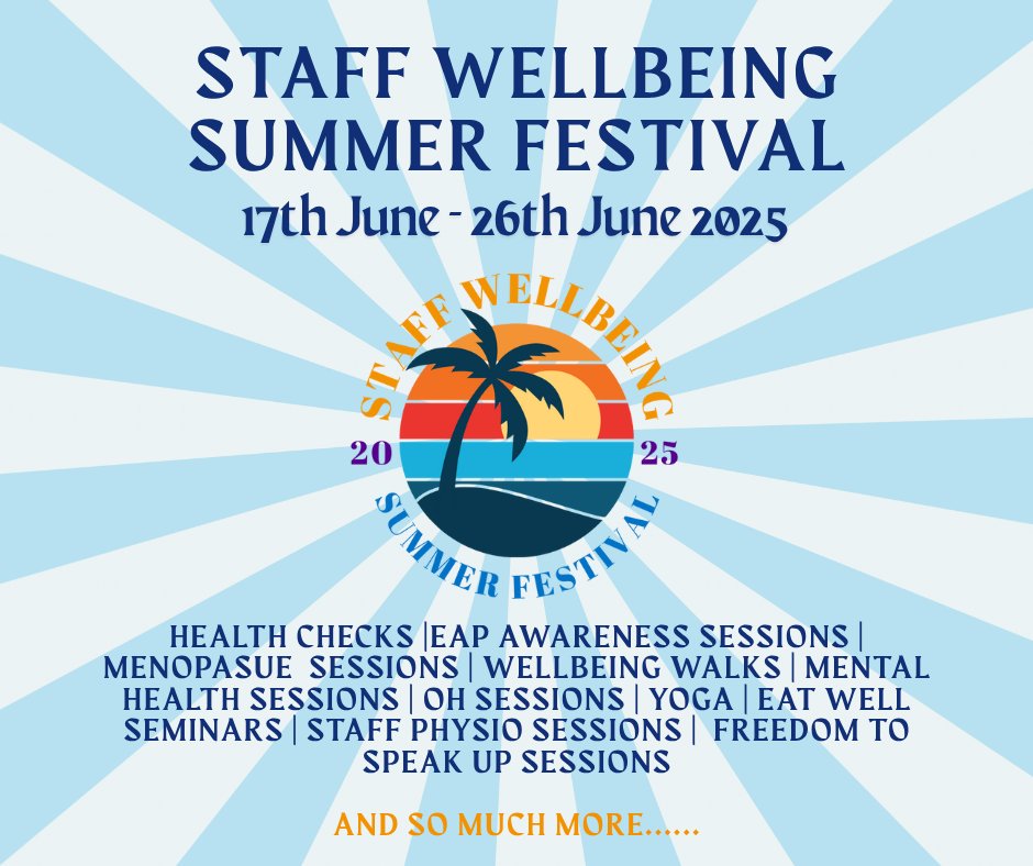 The Staff Wellbeing Summer Festival has begun! 🌞
We still have some tickets left for various events here including Health Checks at QMC, City and Ropewalk House: eventbrite.com/cc/staff-wellb…