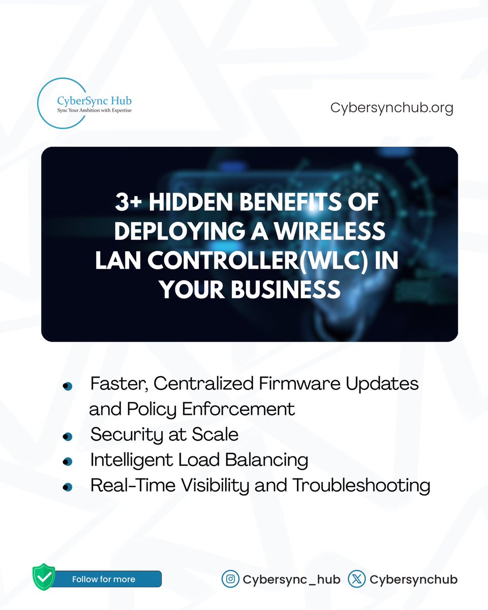 CyberSyncHub's tweet image. It’s more than central management—
✅ Seamless roaming
✅ Smarter RF optimization
✅ Faster troubleshooting
...and more!

Want to understand how WLCs can transform your wireless network?
We offer practical training—reach out to get started!

#WLC #WirelessNetworking #AccessPoints