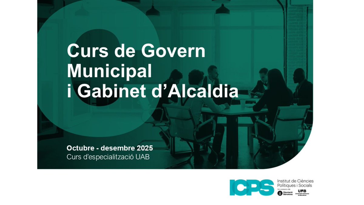 ICPS (@instituticps) on Twitter photo 🆕Nova edició!!!
Curs d'especialització <a href="/UABBarcelona/">Universitat Autònoma de Barcelona</a> en "Govern Municipal i Gabinet d'Alcaldia" 2025, 6ª ed.
🗓️Inici: 29/09/2025
➡️+ info: bit.ly/4jTxFaK 🆕Nova edició!!!
Curs d'especialització <a href="/UABBarcelona/">Universitat Autònoma de Barcelona</a> en "Govern Municipal i Gabinet d'Alcaldia" 2025, 6ª ed.
🗓️Inici: 29/09/2025
➡️+ info: bit.ly/4jTxFaK