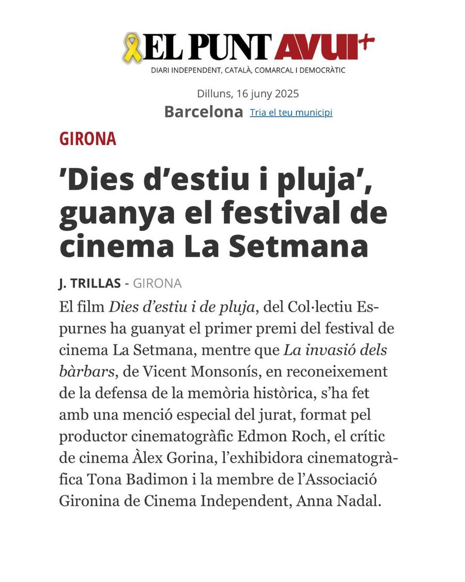 Molt contents!😃😃<a href="/setmanadegirona/">La Setmana de Girona</a> ha atorgat una menció especial a @LaInvasióDelsBàrbars per la defensa de la memòria històrica.

🙏🏻Agraïts al jurat que ha valorat la pel·lícula que hem coproduït @Arden, @Stanbrok i @AlhenaProduction. 
 
+Info: elpuntavui.cat/cultura/articl…