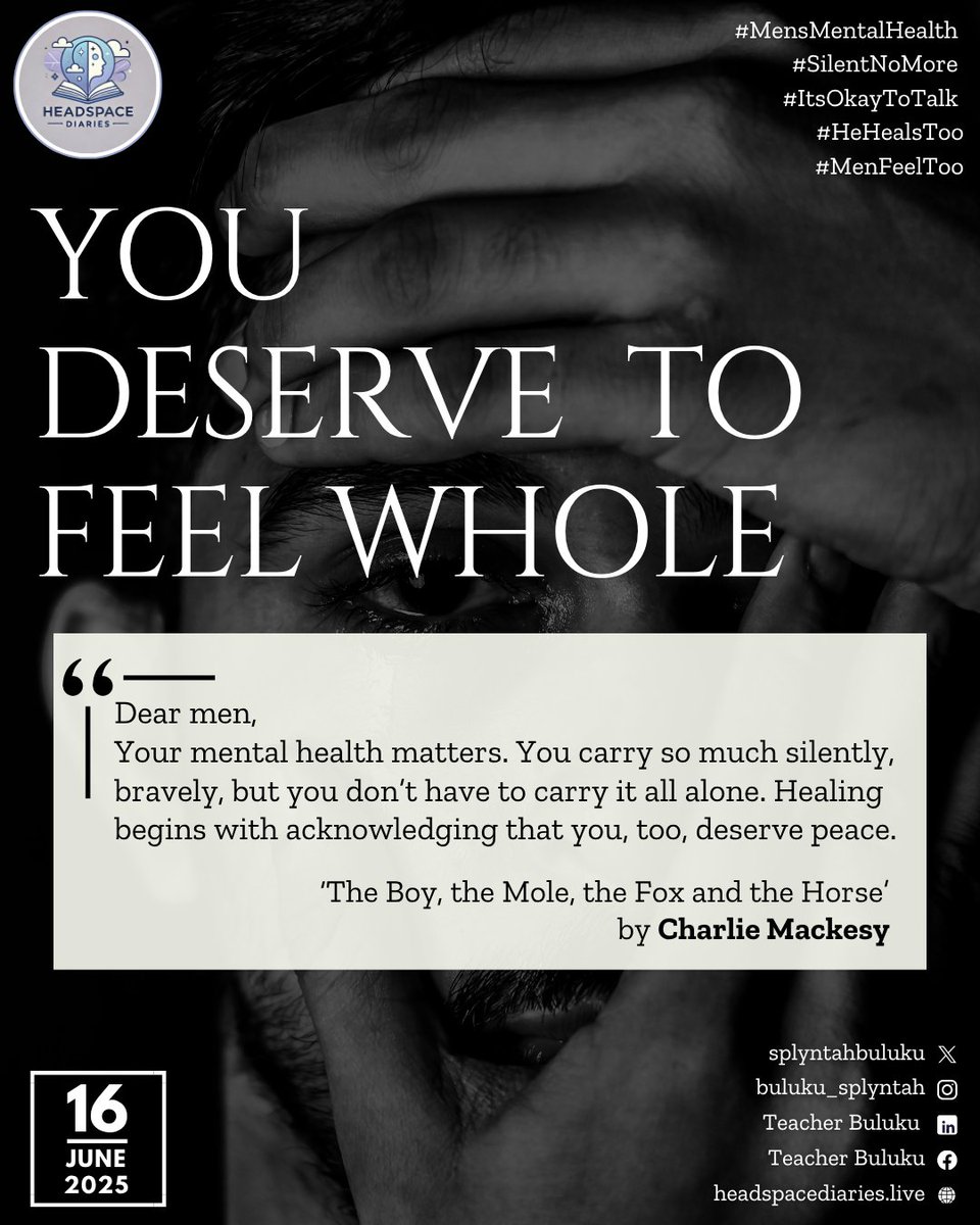 To every man out there, your silence has strength, but your healing lies in being heard. Today, we begin with a gentle reminder that your mind matters too. You don’t have to wear the armor every day. You are allowed to feel, to rest, and to heal💙