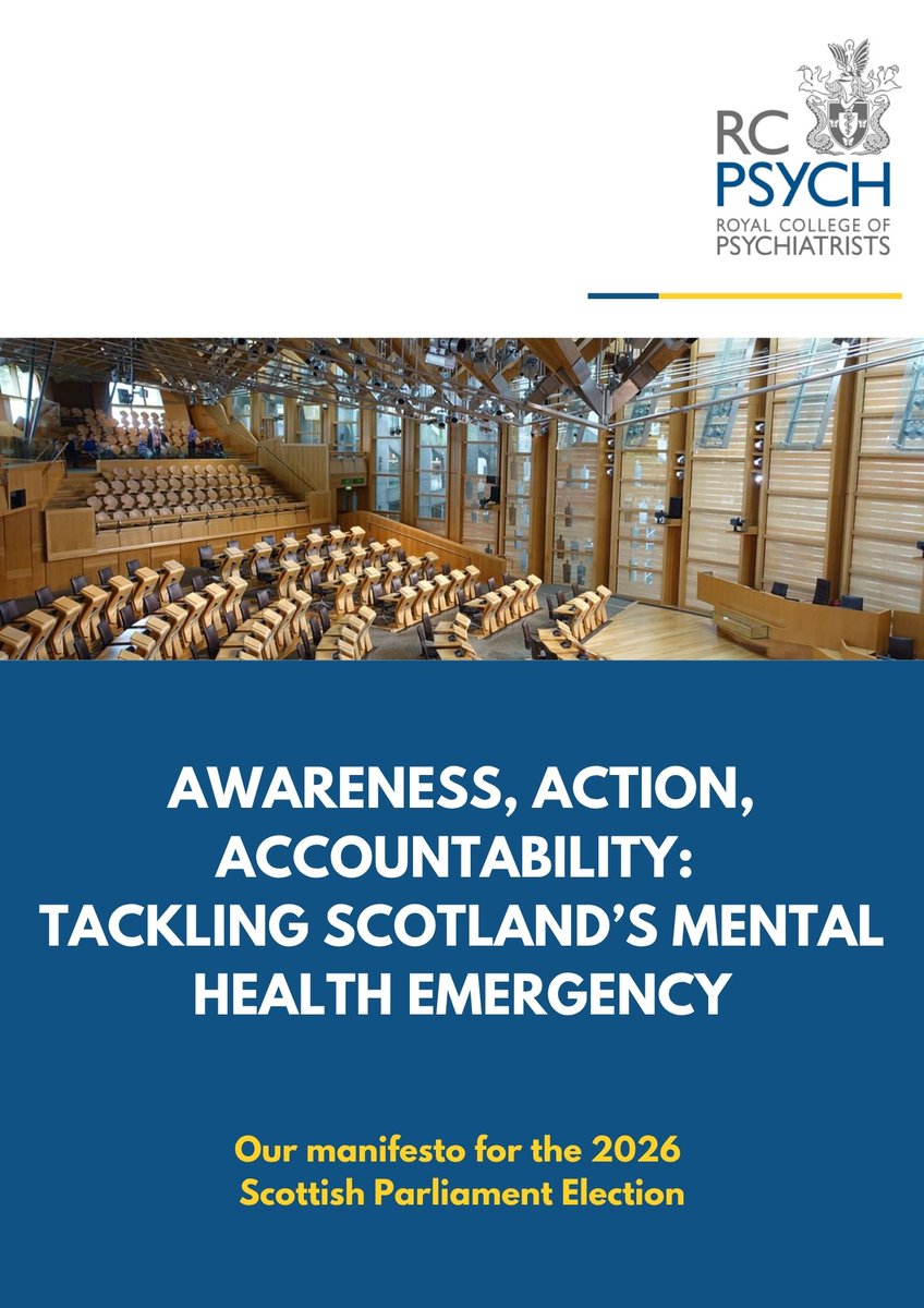RCPsychScot's tweet photo. 🚨Today, we launch our manifesto for the 2026 Scottish Parliament election

We are calling on all political parties to tackle the very real mental health emergency that Scotland is facing with bold, decisive actions focused on 5 key areas

Read here: https://t.co/yWa4KFYcWI https://t.co/FJFGJz1VT3