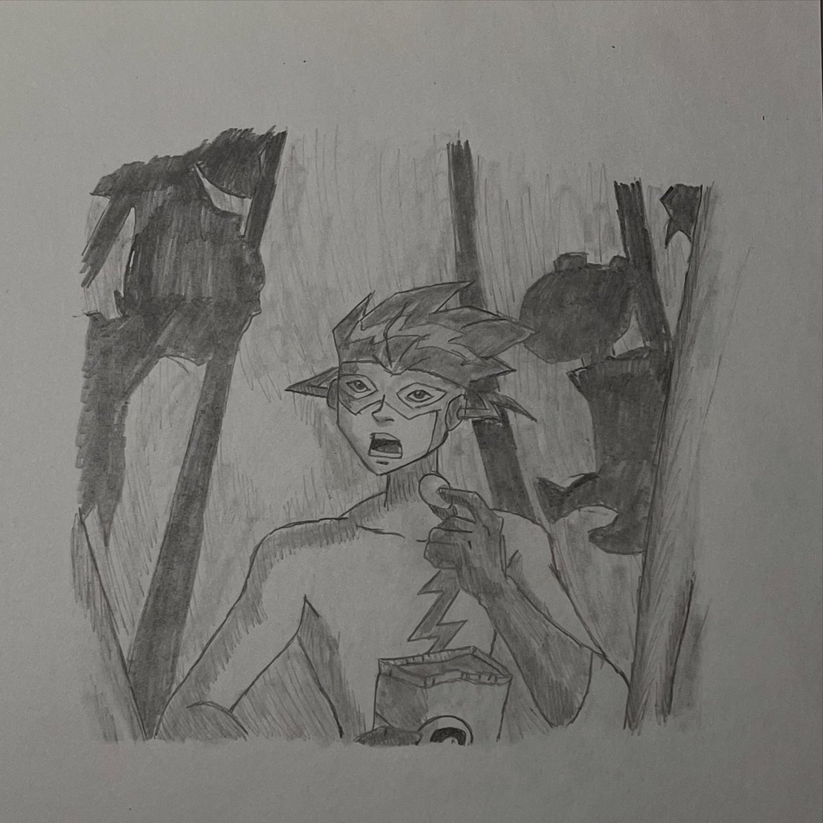 HannahGilley21's tweet photo. Kid Flash watching the Hive Five arguing what to do with him is boring💛💛💛❤️❤️⚡️
#teentitans2003 #drawing #action #children #superhero #dcflash⚡️#dc 
#dccomics #dcuniverse #warnerbros 
#cartoonnetwork #animedrawing #anime #morningcrocodoodles #michaelrosenbaum https://t.co/S28AeF4aS8