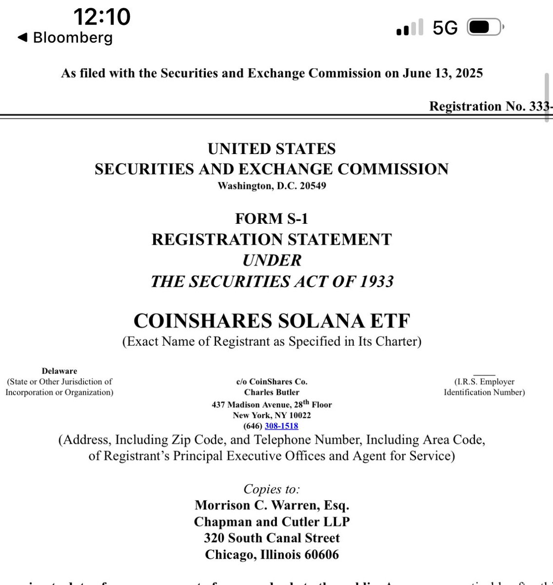 Coinshares jumping into the Solana spot ETF race w new filing this morning. I think we are up to 8 now.