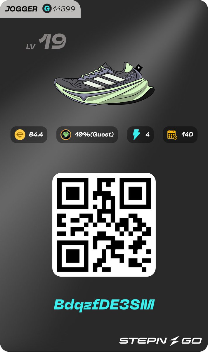 ゲスト募集します！
ジョガーlv19、effi値84.4
4エナ2週間、ゲスト10%
45エナ以上消化希望

BdqzfDE3SM

コード使われた方は下の私のXのフォローお願いします！
<a href="/maepyon3_/">maepyon3</a>

#STEPNGO #STEPN
#ゲスト募集