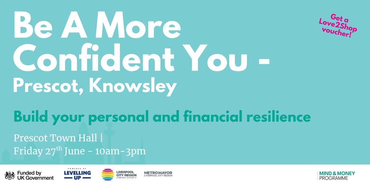 Our "Be a More Confident You" programme coming to Knowsley! 🎉 

Fri, June 27th | 10am-3pm | Prescot Town Hall. For women to connect &amp; build confidence. 

Spread the word! #Knowsley #Empowerment 👇
eventbrite.co.uk/e/be-a-more-co…
