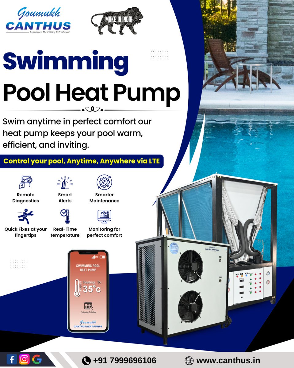 goumukhcantus's tweet image. 🏊‍♂️ Swim in Comfort, All Year Round!
Keep your pool perfectly warm with the Govmukh Canthus Swimming Pool Heat Pump – smart, efficient, and LTE-connected for real-time control. 🌡️📱
.
.
#GovmukhCanthus #PoolHeatPump #SmartPoolSolutions #MadeInIndia #HeatedPool #LuxuryLifestyle