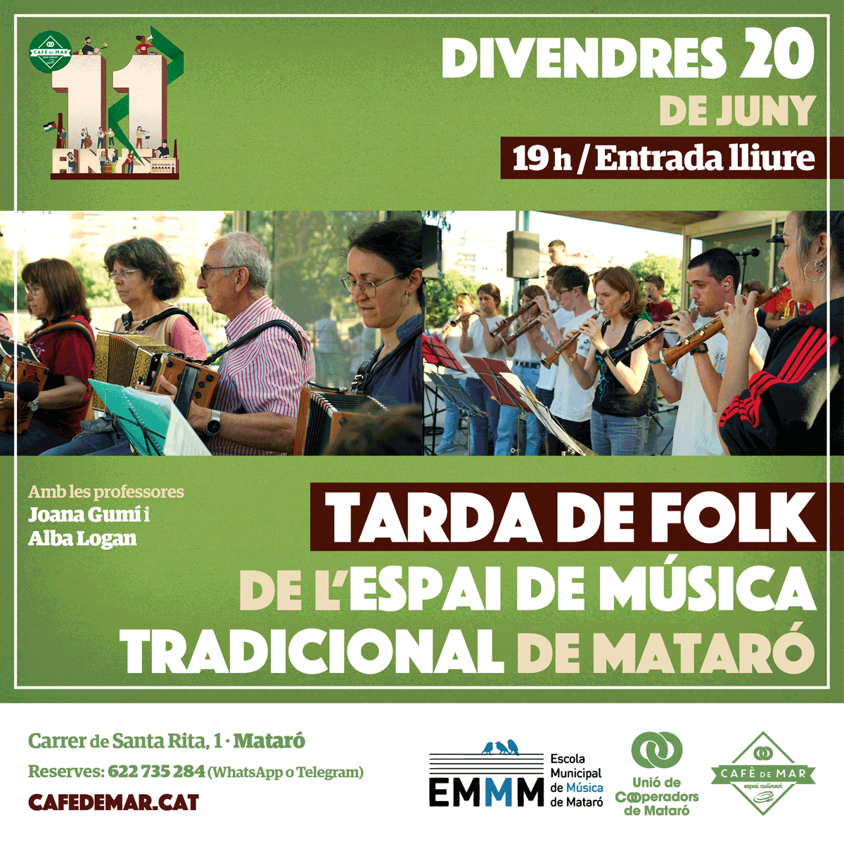 Espai Culinari del Cafè de Mar (@cafedemarec) on Twitter photo 🎺 Tarda de folk de l'Espai de
Música Tradicional de Mataró
🗓️ Divendres 20 de juny
🕒 19 h 🎟️ Entrada lliure
Concert de Gralles, Acordions i Corda Folk. Organitzat per l'Espai de Música Tradicional de Mataró de l'<a href="/EMMMataro/">EMM Mataró</a>. Amb les professores Joana Gumí i Alba Logan. 🎺 Tarda de folk de l'Espai de
Música Tradicional de Mataró
🗓️ Divendres 20 de juny
🕒 19 h 🎟️ Entrada lliure
Concert de Gralles, Acordions i Corda Folk. Organitzat per l'Espai de Música Tradicional de Mataró de l'<a href="/EMMMataro/">EMM Mataró</a>. Amb les professores Joana Gumí i Alba Logan.