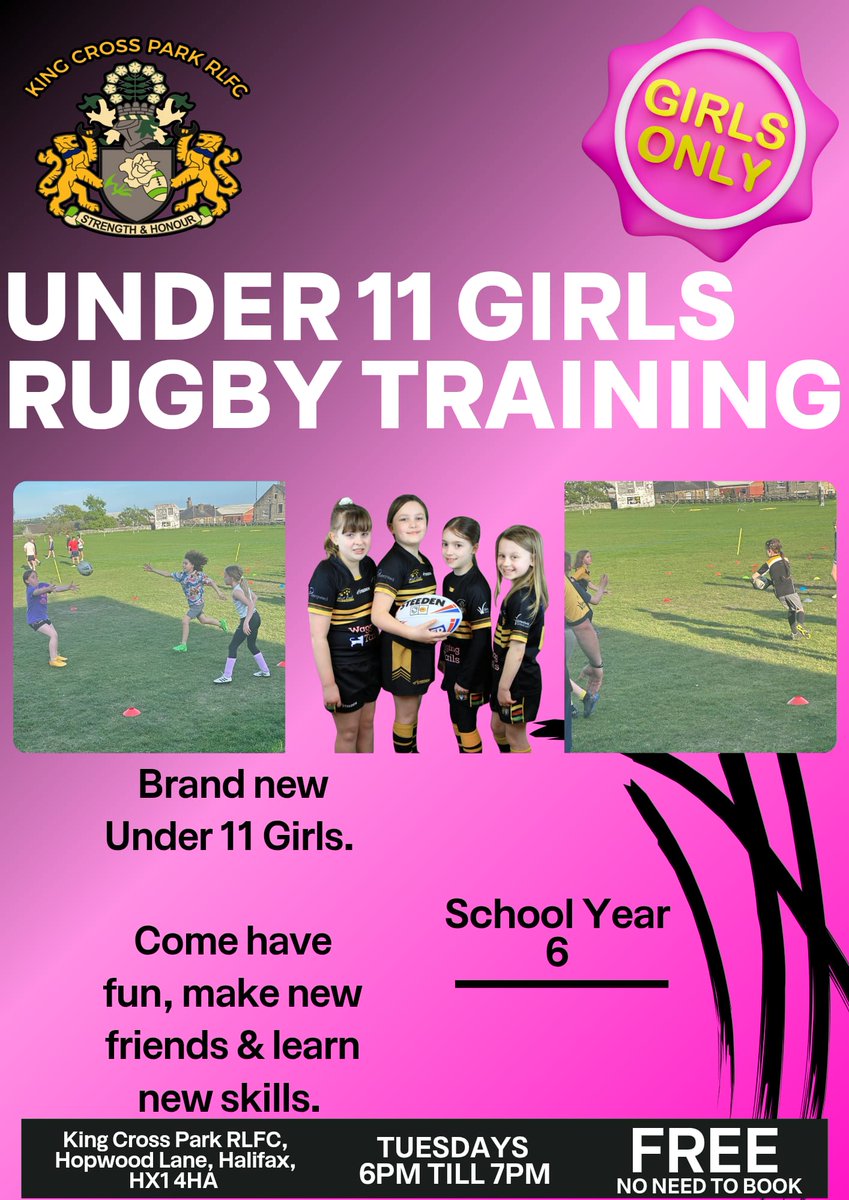King Cross Park under 10's 2025 (@kxp13s) on Twitter photo Girls only rugby league training.
โ
School years 4,5 and 6
โ
Fully qualified coaches
โ
Family friendly environment
โ
No need to book
โ
Totally free
๐ King Cross Park RLFC, Hopwood Lane HX14HA
๐ 6 till 7
๐๏ธ Every Tuesday evening
<a href="/ActiveCdale/">Active Calderdale</a> Girls only rugby league training.
โ
School years 4,5 and 6
โ
Fully qualified coaches
โ
Family friendly environment
โ
No need to book
โ
Totally free
๐ King Cross Park RLFC, Hopwood Lane HX14HA
๐ 6 till 7
๐๏ธ Every Tuesday evening
<a href="/ActiveCdale/">Active Calderdale</a>