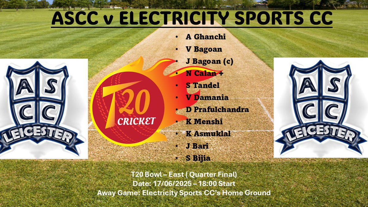 Team for our T20 Bowl QF🏏
Good Luck ASCC 🤞🏻