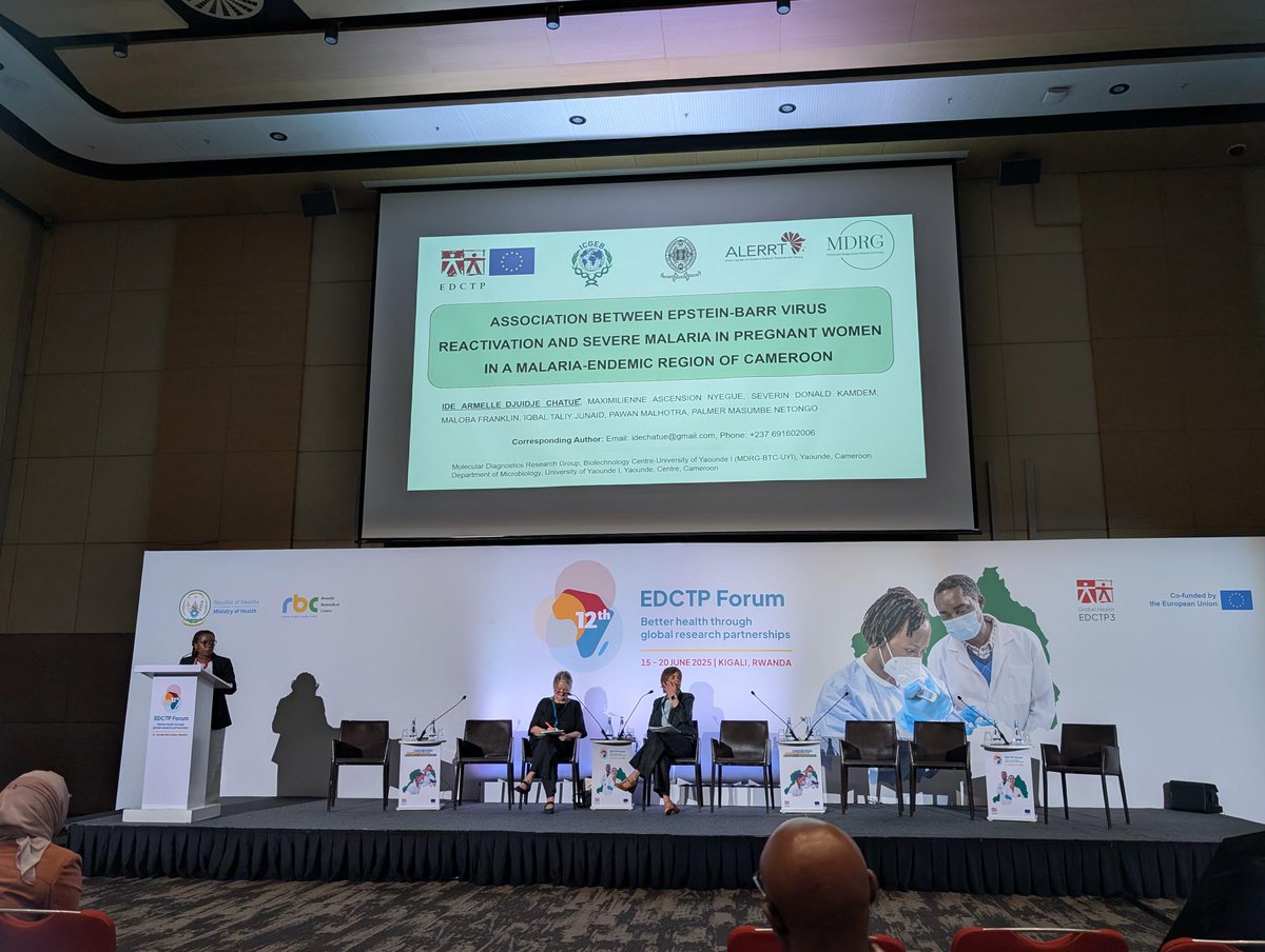 ALERRT_Global's tweet image. very interesting presentation this morning at the #EDCTPForum from Ide Armelle Djuidje Chatue (University of Yaounde I), on the association between Epstein-Barr virus reactivation and severe malaria in pregnant women in a malaria-endemic region of Cameroon.