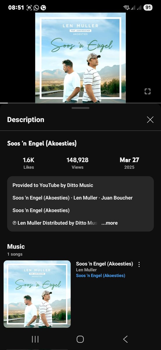 Johanru Kilian (@johanruk1509) on Twitter photo The #soosnengel video has over 644k views on <a href="/YouTube/">YouTube</a> and over 1m plays on <a href="/youtubemusic/">YouTube Music</a>
#soosnengel_remix over 380k and #soosnengel_akoesties over 148k plays on <a href="/youtubemusic/">YouTube Music</a>
<a href="/LennieMuller/">Len Muller</a> just released single #energie a 2nd song, part of the "Soos 'n Engel" out in October'25 The #soosnengel video has over 644k views on <a href="/YouTube/">YouTube</a> and over 1m plays on <a href="/youtubemusic/">YouTube Music</a>
#soosnengel_remix over 380k and #soosnengel_akoesties over 148k plays on <a href="/youtubemusic/">YouTube Music</a>
<a href="/LennieMuller/">Len Muller</a> just released single #energie a 2nd song, part of the "Soos 'n Engel" out in October'25