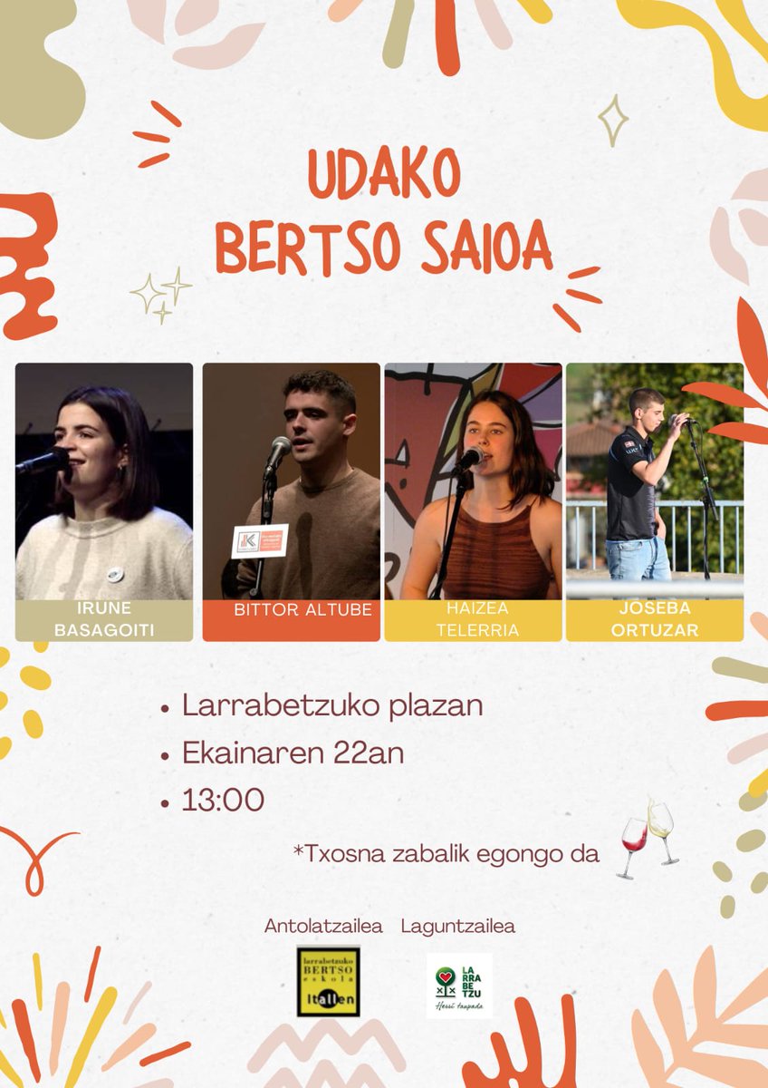 gotzon barandiaran (@gotzonbarandi) on Twitter photo Zinema, literatura eta bertsolaritza asteon Larrabetzun
<a href="/larrabetzuudala/">larrabetzuko udala</a> <a href="/aikortxori/">aikor</a> <a href="/ZinemakE/">Zinemak Euskaraz</a> <a href="/txalapartatik/">txalaparta •</a> <a href="/Bertsozale/">Bertsozale Elkartea</a> Zinema, literatura eta bertsolaritza asteon Larrabetzun
<a href="/larrabetzuudala/">larrabetzuko udala</a> <a href="/aikortxori/">aikor</a> <a href="/ZinemakE/">Zinemak Euskaraz</a> <a href="/txalapartatik/">txalaparta •</a> <a href="/Bertsozale/">Bertsozale Elkartea</a>