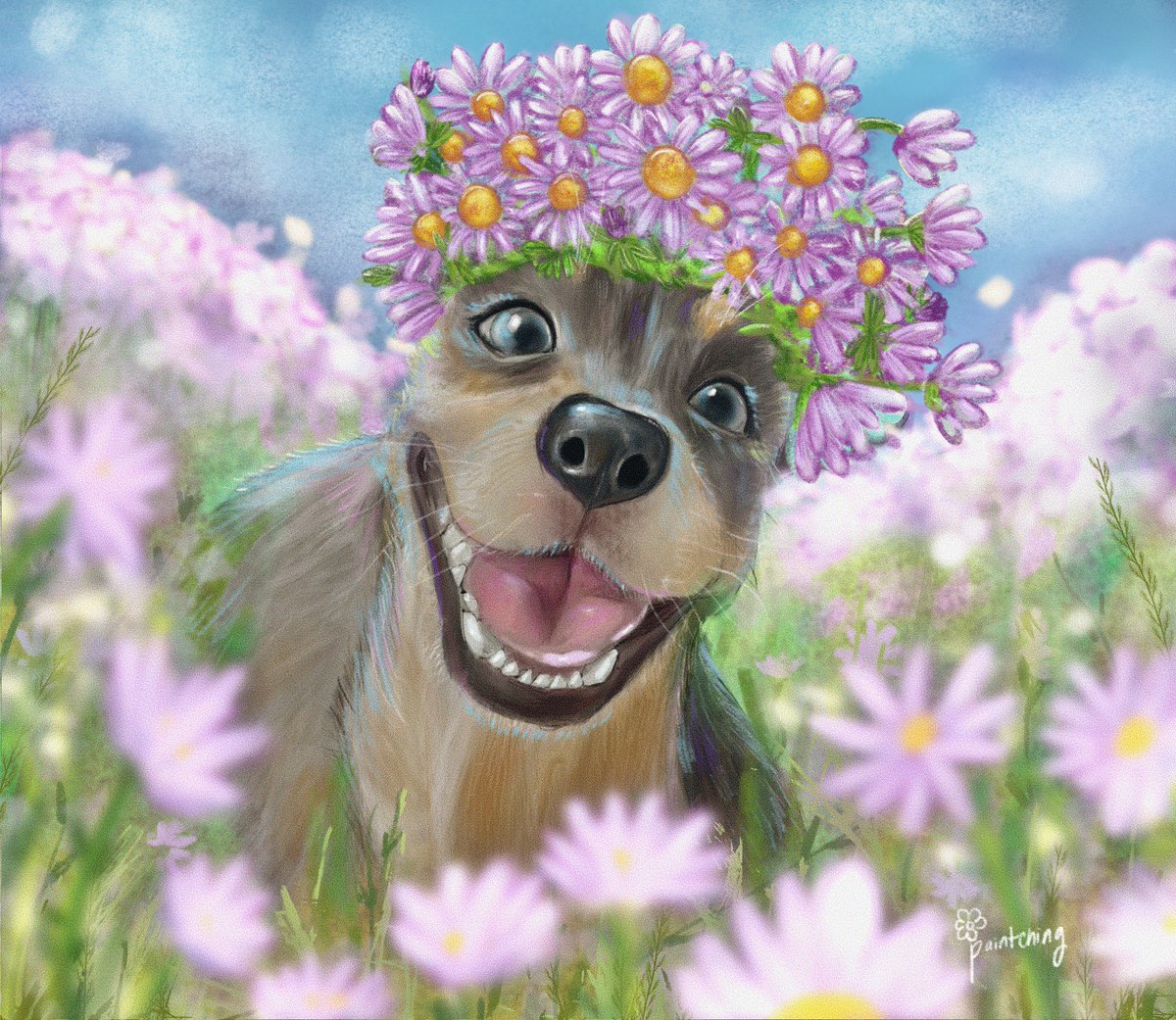 paintching's tweet photo. Henlo purriends!🐾 I'm back with another pet illustration!
Our pet for this week is Tansan! Super sweet and loving.

How do you think I did? 
Swipe left for the time-lapse : D💜✨
.
.
.
.
.
.
.
#commissionsopen #petart #dogart #ArtistOnX https://t.co/0nvrT7AhYa