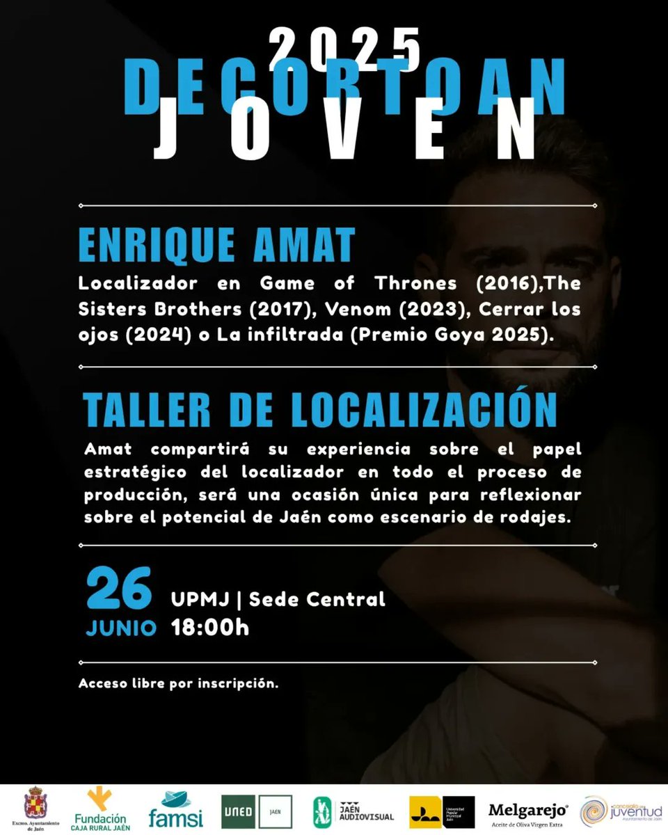 Apúntate! Máster Class impartida por Enrique Amat para conocer el fascinante oficio del localizador de #cine, figura esencial aún poco desarrollada en #Jaén con interesante potencial como escenario de #rodajes

👉 Inscripción gratuita: linktr.ee/jaenaudiovisual

@ayuntamientodejaen