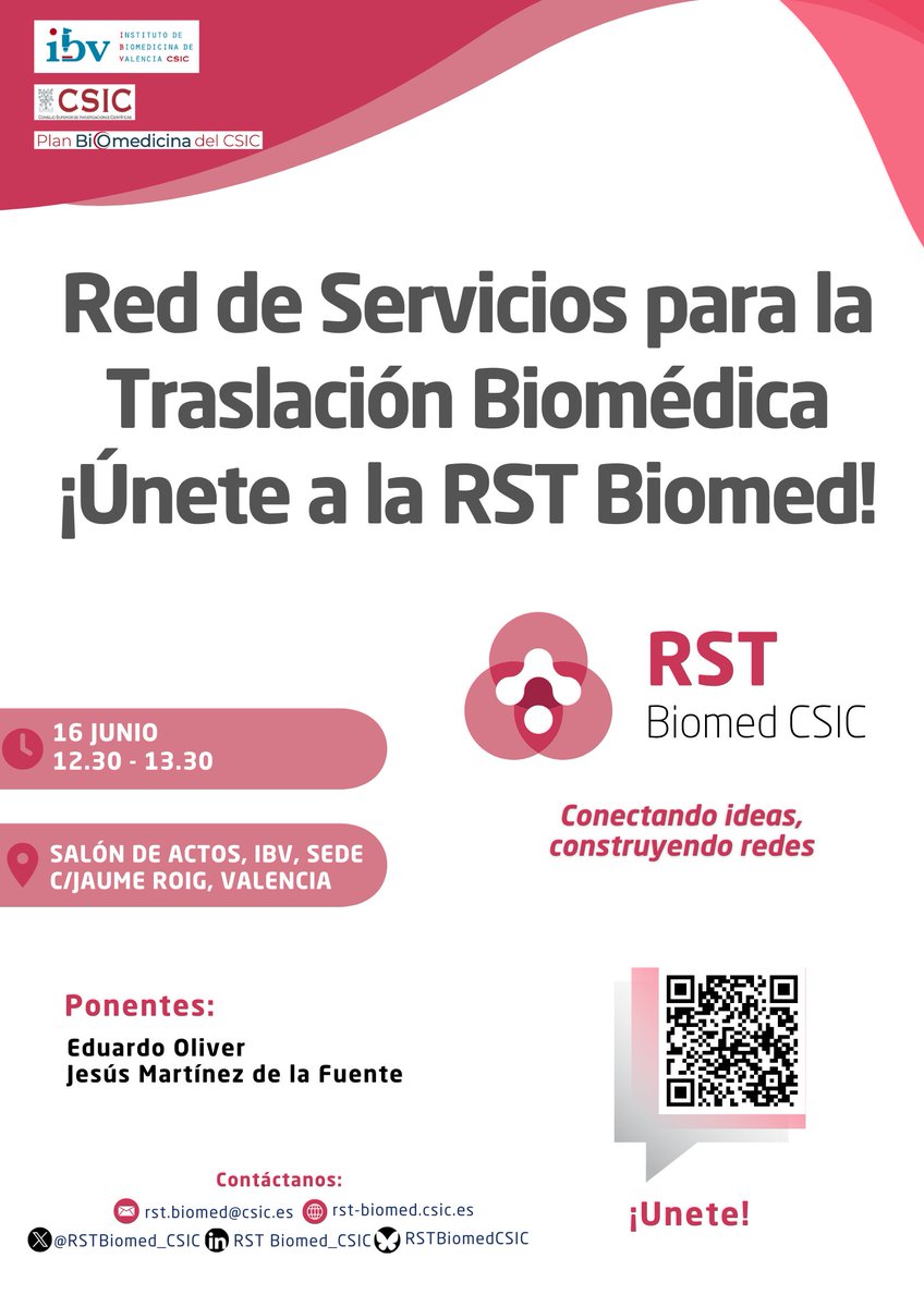 IBV-CSIC (@ibv_csic) on Twitter photo Hoy en <a href="/IBV_CSIC/">IBV-CSIC</a> , a las 12:30h, presentación de RST Biomed CSIC <a href="/RSTBiomed_CSIC/">RST Biomed CSIC</a>
¡No te lo pierdas!
<a href="/CSICval/">Casa de la Ciència CSIC València</a> <a href="/CSIC/">CSIC</a> <a href="/CSICdivulga/">CSIC Divulga</a> Hoy en <a href="/IBV_CSIC/">IBV-CSIC</a> , a las 12:30h, presentación de RST Biomed CSIC <a href="/RSTBiomed_CSIC/">RST Biomed CSIC</a>
¡No te lo pierdas!
<a href="/CSICval/">Casa de la Ciència CSIC València</a> <a href="/CSIC/">CSIC</a> <a href="/CSICdivulga/">CSIC Divulga</a>