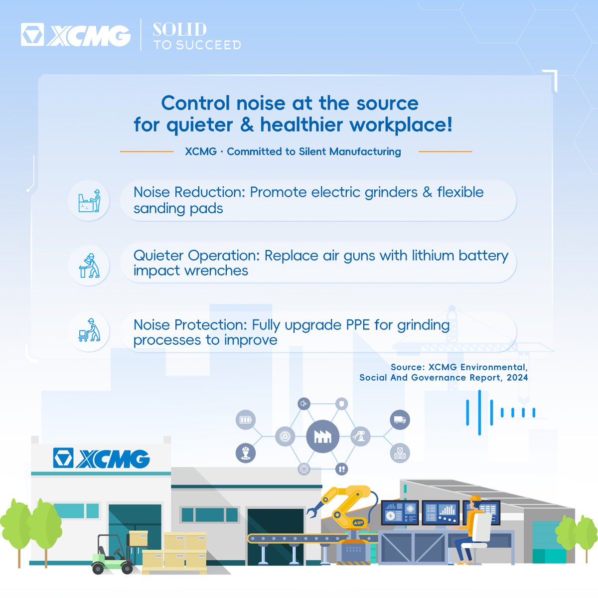 XCMGGroup's tweet photo. XCMG ESG | Silent innovation — from factory to job site.
✅ Grinding Optimization & Air Guns Upgrading
✅ Enhanced PPE
✅ Quiet Operation
Noise down, sustainability up. XCMG is building a quieter, safer workspace for every frontline worker.
#XCMG #SolidtoSucceed #ESGReport https://t.co/Eo8iydPnmS